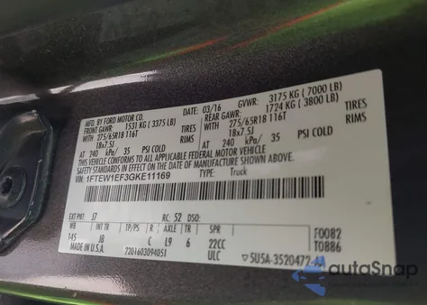 2016 Ford F-150 Xlt z USA, uszkodzony, nr VIN 1FTEW1EF3GKE11169